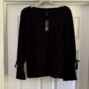 Cable & Gauge Black Blouse with Tie Sleeves